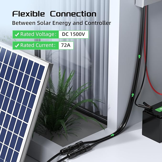 Bateria Power 40Ft 8AWG Solar Panel Extension Cable, 10mm² Twin Wire Conductor Parallel Solar Wire Adapter Kit with Waterproof Female & Male Solar Connectors for RV, Marine, Photovoltaic Systems