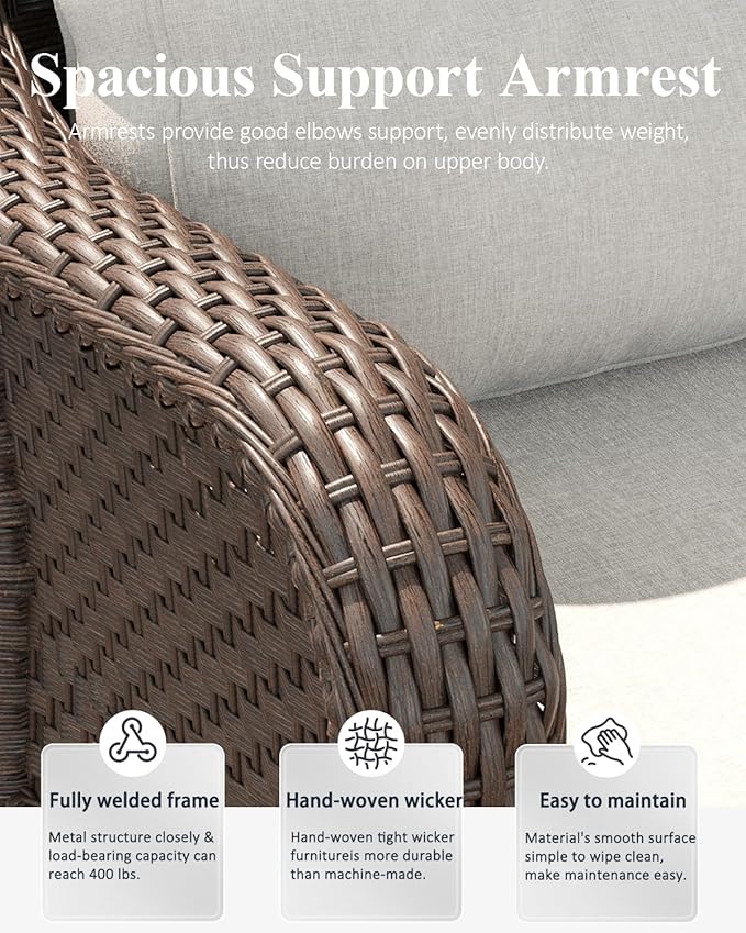 LayinSun 7 Piece Wicker Outdoor Furniture Set with 6-inch Comfy Cushions, High Back Patio Furniture Set with Swivel Rocking Chairs and Side Table