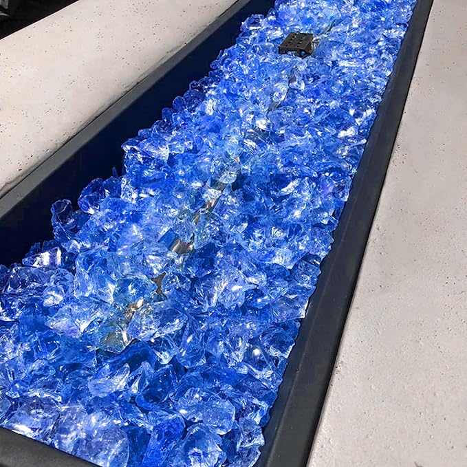 GRISUN Pacific Ocean Blue Fire Glass for Fire Pit, 10 Pounds 1/2 Inch Tempered Glass Rocks for Natural or Propane Fireplace, Safe for Outdoors and Indoors Firepit Glass