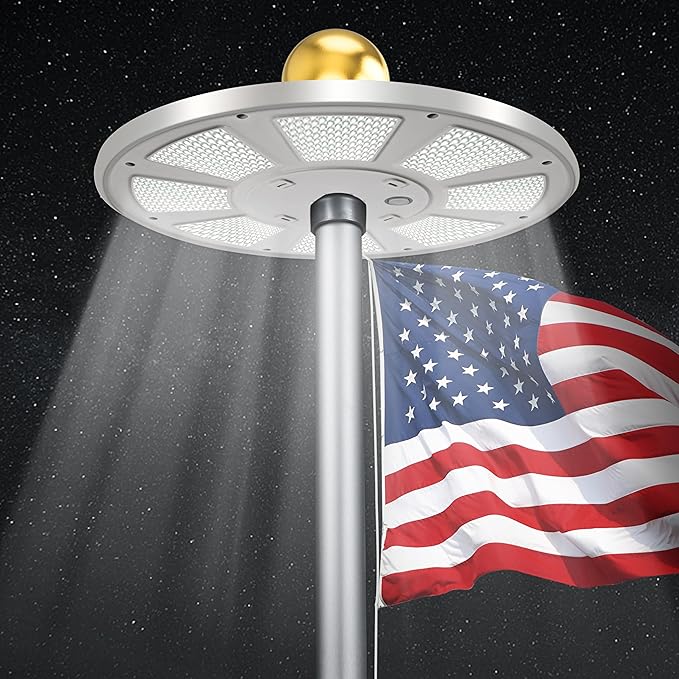 PPQ Premium Ivory Flag Light - Solar Powered, 136 LED, 10000h Lifespan for 15-25 Ft Poles, Waterproof, Auto On/Off Dusk to Dawn