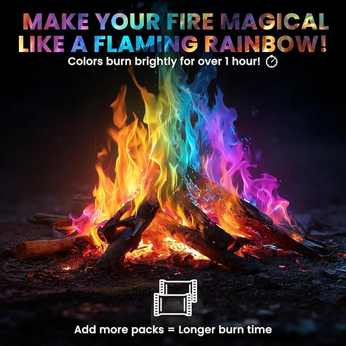 Magical Flames Fire Color Packets (Ultimate 25 Pack), Vibrant Multi-Color Fire for Fire Pits, Campfires, Bonfires & Fireplaces - Camping Essentials & Outdoor Party Accessories
