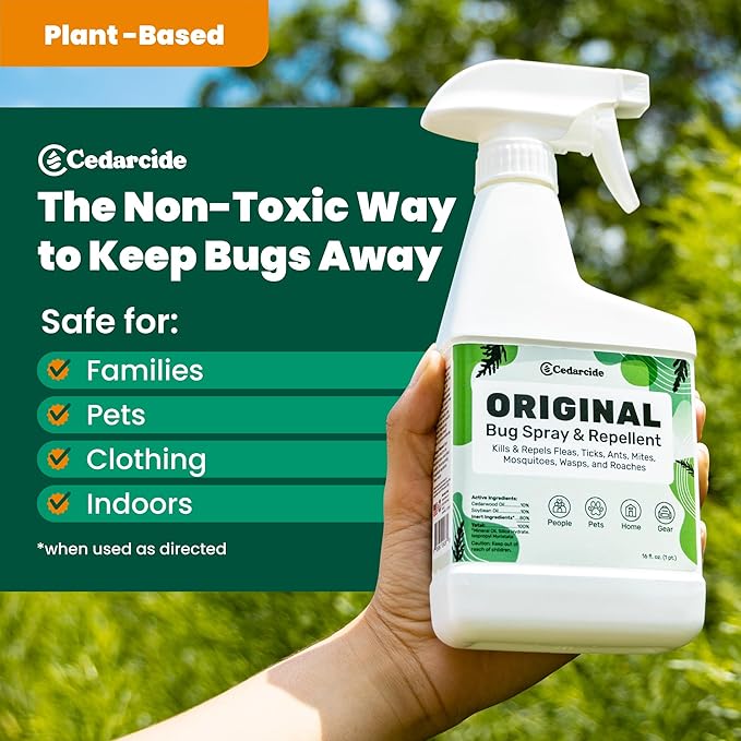Cedarcide Original Bug Spray | Repel & Kill Fleas, Ticks, Mosquitoes, Mites, Ants & Chiggers | for use on People, Pets & Home | Natural Cedar Oil | Eco-Friendly | Pint