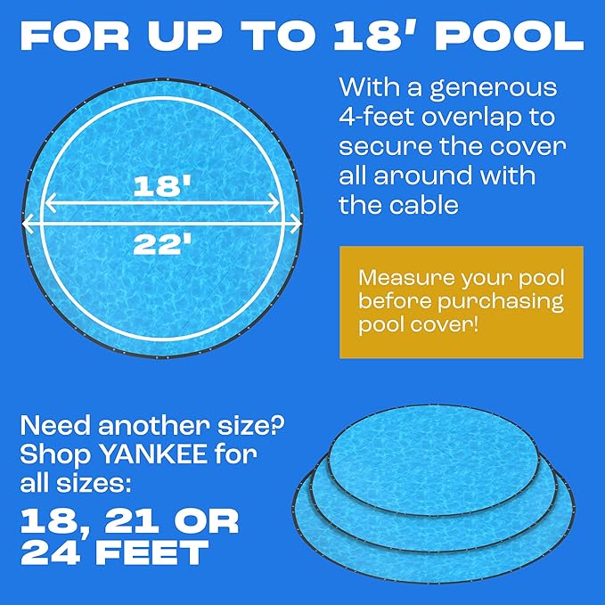 18 ft Above Ground Round Pool Cover, Rippling Water Design, Extra Thick & Durable, Sapphire Series of Premium Cold and UV-Resistant Pool Cover