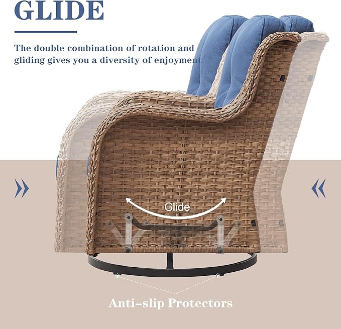 Belord Outdoor Swivel Rocker Patio Chairs - 360 Degree Swivel Glider Seating 350LBS Weight Capacity Wicker Rocking Chairs Set of 2 with Removable Cushion for Porch Balcony Deck, Yellow/Blue