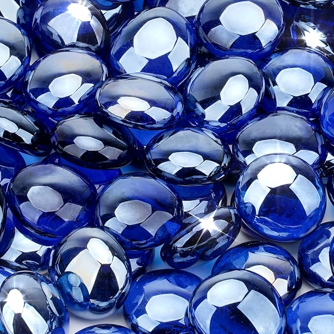 Stanbroil 10-Pound Fire Glass Beads - 1/2 inch Luster Fire Glass Drops for Fireplace Fire Pit | Gas Log Sets | Landscaping | Fish Tank, Royal Cobalt Blue Luster