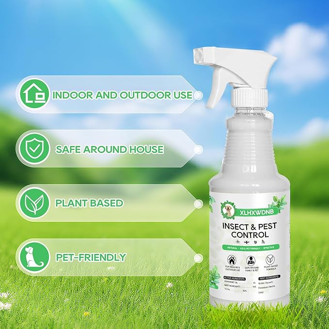 16/32oz Peppermint Spray to Repel Bugs & Insects - Natural Plant-Based Ant, Roach, Spider, Fly Repellent - Indoor/Outdoor Safe, Pet & Family Friendly Pest Control (32 Fl Oz)