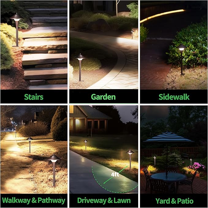 Varmtalys Outdoor Low Voltage Pathway Light - 5CCT Adjustable Walkway Lights LED, 12V Landscaping Pathlights, Mushroom Shape Driveway Lighting Waterproof IP65 ORB Aluminum for Sidewalk Lawn (10 Pack)