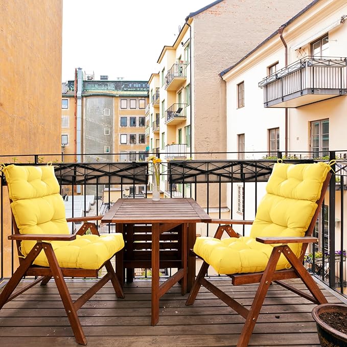 EAGLE PEAK Tufted Outdoor/Indoor High Back Patio Chair Cushions, Set of 2, 46'' x 22'', Yellow