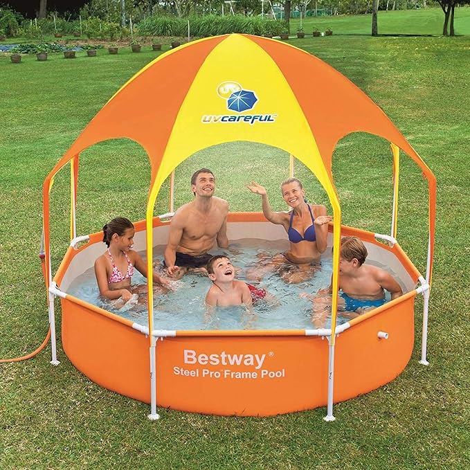 Bestway 56543E Splash in Shade 8 Foot x 20 Inch Outdoor Family Kids Spray Play Swimming Pool and Canopy with Water Sprayer, 2 Pack