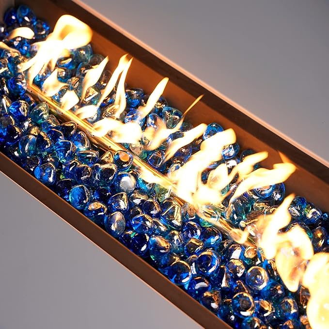 onlyfire 10-Pounds Fire Glass Diamonds for Propane Fire Pit, 1 Inch Reflective Firepit Glass Rocks Stones for Gas Fireplace and Fire Pit Table, Cobalt Blue