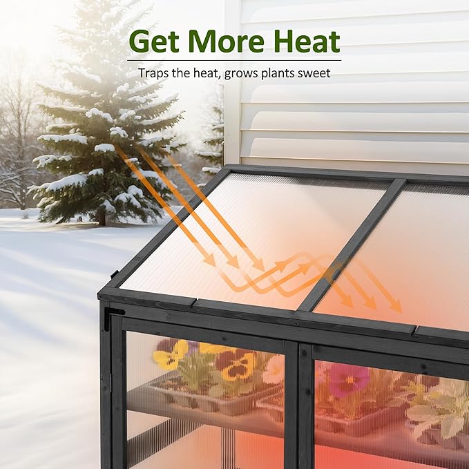 Macrout Cold Frame Greenhouse, Large Wooden Greenhouse Cabinet, Garden Cold Frame with Adjustable Shelves for Outdoor Indoor Use, 1344 (Dark Grey)