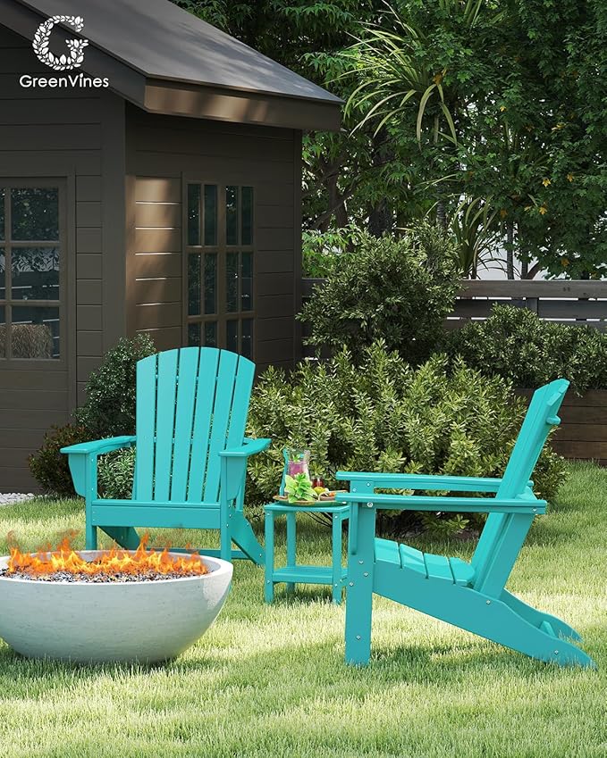 GREENVINES Adirondack Chairs Set of 6 | HDPE Plastic | Oversized Fire Pit Chair | All Weather | Aqua | Poly Lumber | for Outdoor Deck Backyard Patio Garden