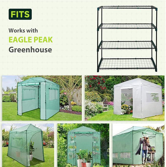EAGLE PEAK Greenhouse Shelving Staging Double 4 Tier, Outdoor/Indoor Plant Shelves, 35"x12"x42", Green