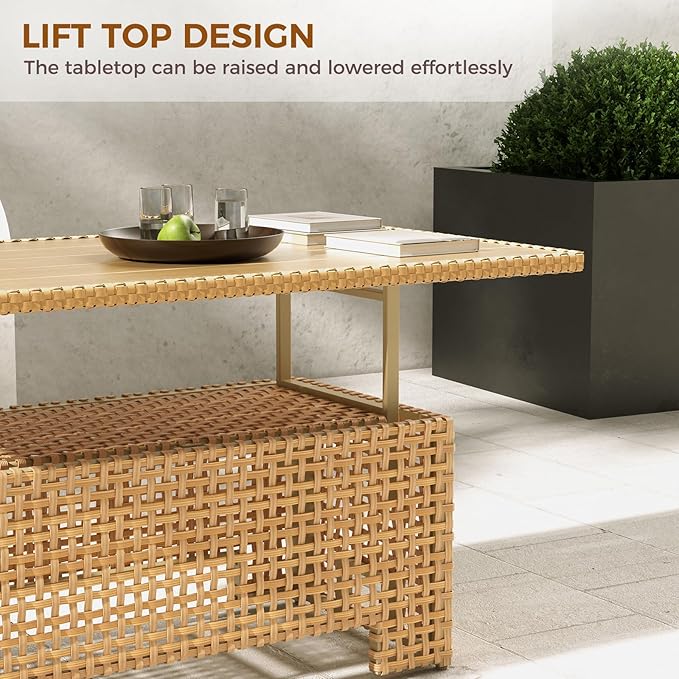 Grand patio 11-Piece Wicker Patio Furniture Set with Lift Top Coffee Storage Table, Outdoor Conversation Set Sectional Sofa with Water Resistant Thick Cushions, Cream