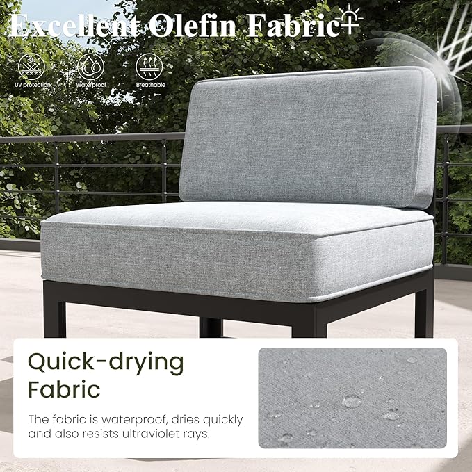 LayinSun Large Aluminum Patio Furniture Set with Fire Pit Table, 7 Pieces Modern Outdoor Conversation Set Sectional Metal Sofa Set with Olefin Cushion