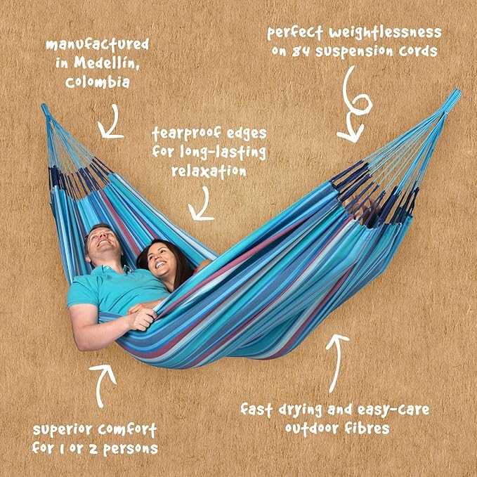 LA SIESTA Brisa Classic Hammock, Handmade, Weather-Resistant, Tear-Resistant Hammock for Indoor & Outdoor Relaxation, Size-King - Wave