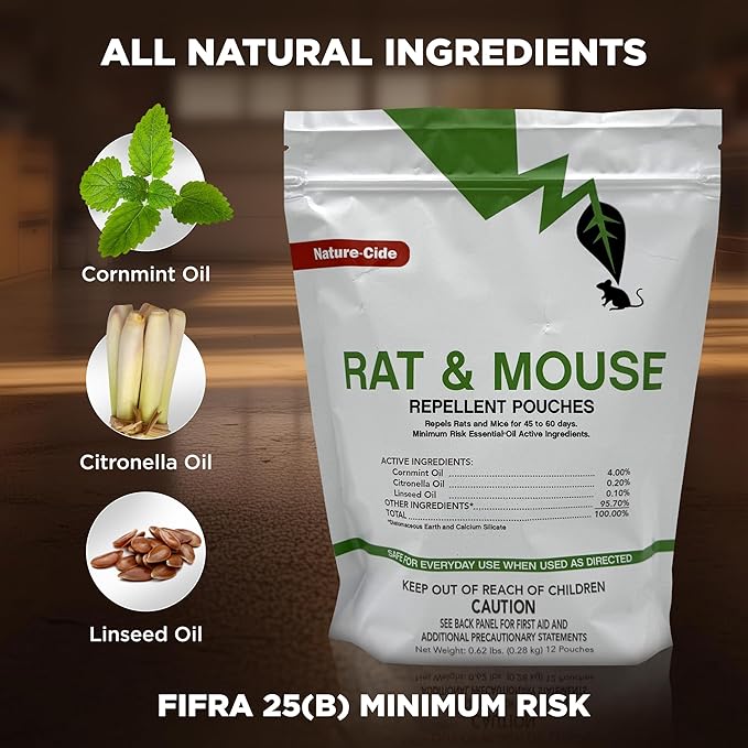 Nature-Cide Rat & Mouse Repellent | Long-Lasting, Plant-Based Pouches | Great Alternative to Moth Balls | 45–60 Day Protection | Mint Scent | Covers 300 Sq. Ft. Total (Pack of 12)