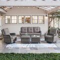 Belord 5 Piece Outdoor Patio Furniture Set - Wicker Furniture Patio Conversation Set, Outdoor Swivel Rocker Chairs with 3-Seater Sofa and 2 Ottomans for Small Space, Gray Cushion
