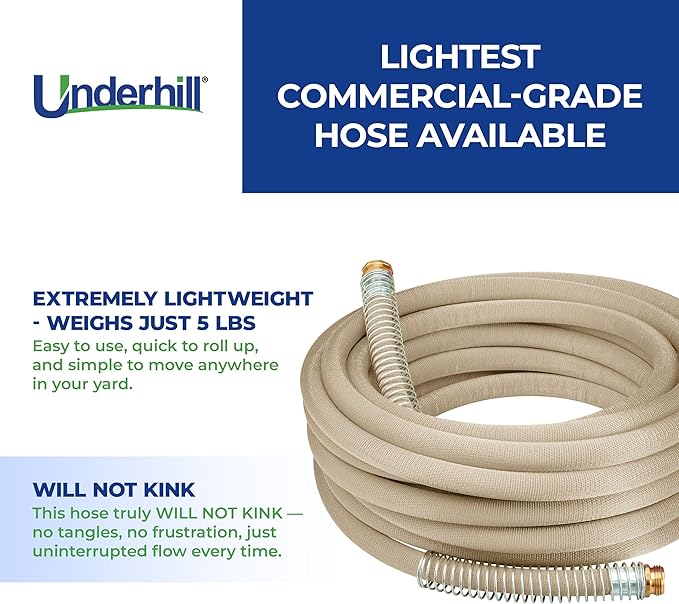 Featherweight EVO Lightweight Fabric Garden Water Hose for Outdoors, Yard, Kink-Resistant, Flexible, Weighs 5 Pounds, 200 PSI Working Pressure, 800 PSI Burst Pressure, 50 ft Long, Tan