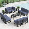 LayinSun Large Aluminum Patio Furniture Set, 9 Pieces Modern Outdoor Conversation Set Sectional Metal Sofa Set with Olefin Cushion