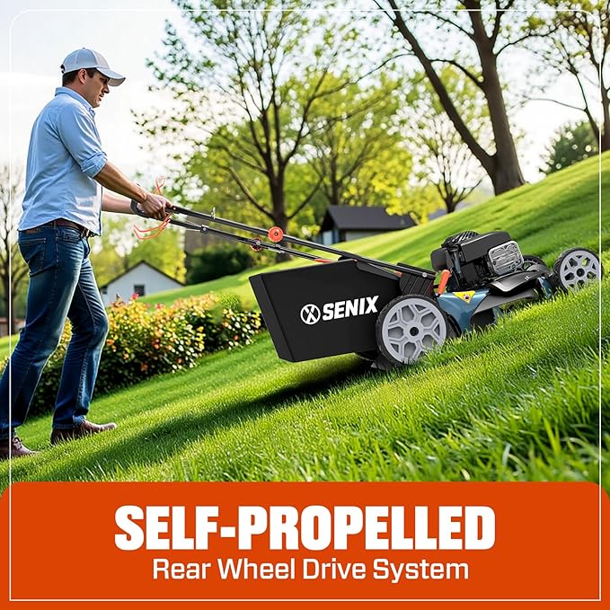 SENIX 22-Inch Self-Propelled Gas Lawn Mower with 150cc B&S EX625 Engine, 3-in-1 (Mulching, Bagging, Side Discharge), 6 Adjustable Cutting Heights (1.25” - 4”), Durable Steel Deck, Rear-Wheel Drive