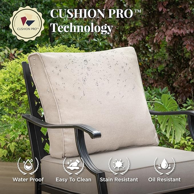 Patio Furniture Set 5 pcs, Outdoor Patio Furniture, 3-Seat Sofa, 2 Single Chairs, 2 Ottomans and 5.75" Extra Thick Cushion, Patio Conversation Set for Garden Backyard Deck,Beige