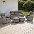Rilyson Wicker Outdoor Patio Furniture Set - 6 Piece Patio Conversation Sets with Swivel Rocker Chairs, Ottomans, Sofa and Side Table, 6 inch Cushions, Waterproof Wicker, for Porch Deck Brown/Grey