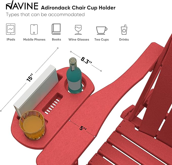 Adirondack Chair Set of 2, HDPE Folding Adirondack Chair with Multifunctional Cup Holder, Weather Resistant Fire Pit Chair for porches, patios, patios, poolsides, Decks.