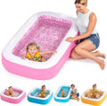 2-in-1 Inflatable Kiddie Pool, 65"x39"x10" (5'5") Soft Cushioned Floor, Handles, Drain, Shallow Rectangular Blowup Swimming Pool for Kids Age 2+ Toddler Ball Pit, Small Adult Backyard Tanning Pool