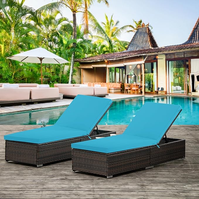 Chaise Lounge Cushions Outdoor Set of 2 - Waterproof and Fade Resistant Sun Lounger Replacement Cushions - Patio Lounger Pads with Removable Cover for Pool, Deck, Lawn, 72 x 21 x 3 Inch, Teal