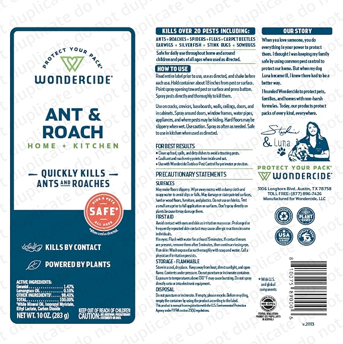 Wondercide - Ant & Roach Aerosol Spray for Kitchen, Home, and Indoor Areas - Ant, Roach, Spider, Flea, Stink Bug Killer with Natural Essential Oils - Pet Safe - 10 oz 2-Pack