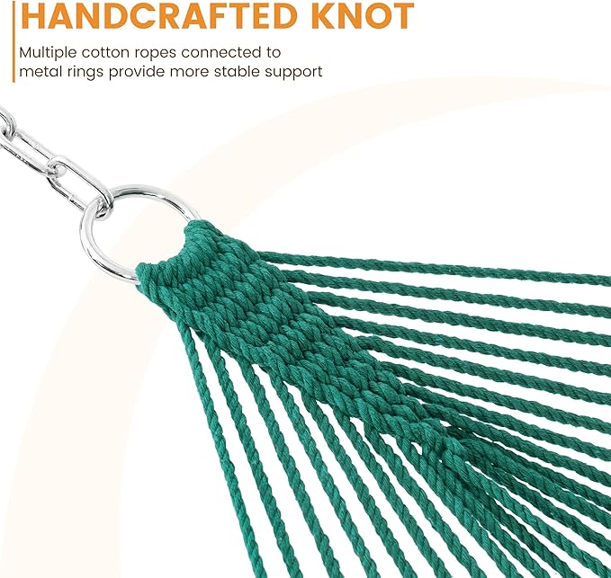 Lazy Daze Hammocks 12FT Double Rope Hammocks, 2 Person Hand Woven Cotton Hammock with Spreader Bar for Outside, Patio, Poolside, FIT 13-15 Foot Stand, Max 450 Lbs, Green, 141 x 57 inches