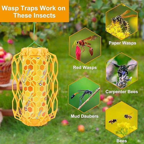 2 Pack Upgraded Wasp Trap Outdoor Hanging, Carpenter Bee and Hornet Catcher, Reusable Yellow Jacket Trap with Bait Reservoir, Bee Killer and Wasp Catcher for Outside (Orange)