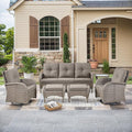 HUMMUH 6 Pieces Outdoor Patio Furniture-PE Rattan Wicker Sofa with Patio Swivel Rocking Chairs Patio Furniture for Deck Lawn Porch Balcony Poolside-Grey/Grey