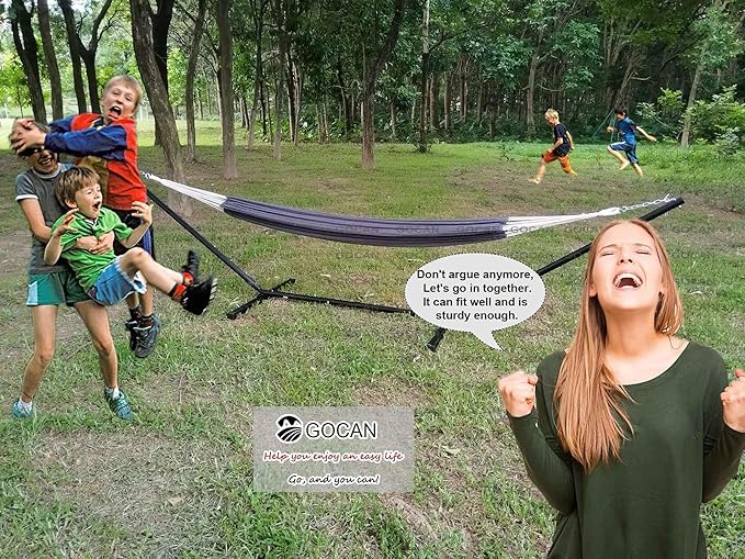 GOCAN Hammock Outdoor 2 People 220x150cm Total Length 330cm Load 300kg Canvas Cotton Hammock for Garden Indoor Children Balcony Dark Gray XXL