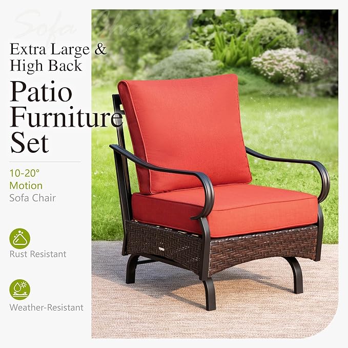 Sophia & William Patio Furniture Set with Fire Pit Table, 5 PCS Metal Outdoor Conversation Set Sofa Couch with Fire Pit Table, 4 Sofa Chairs for Outdoor Seating,Backyard,Porch(Red)