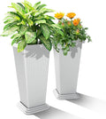 24" Tall Planters for Outdoor Plants, Set of 2 Large Outdoor Planters for Front Porch Decor with Drainage Hole, Front Porch Decor (Stripes-White)