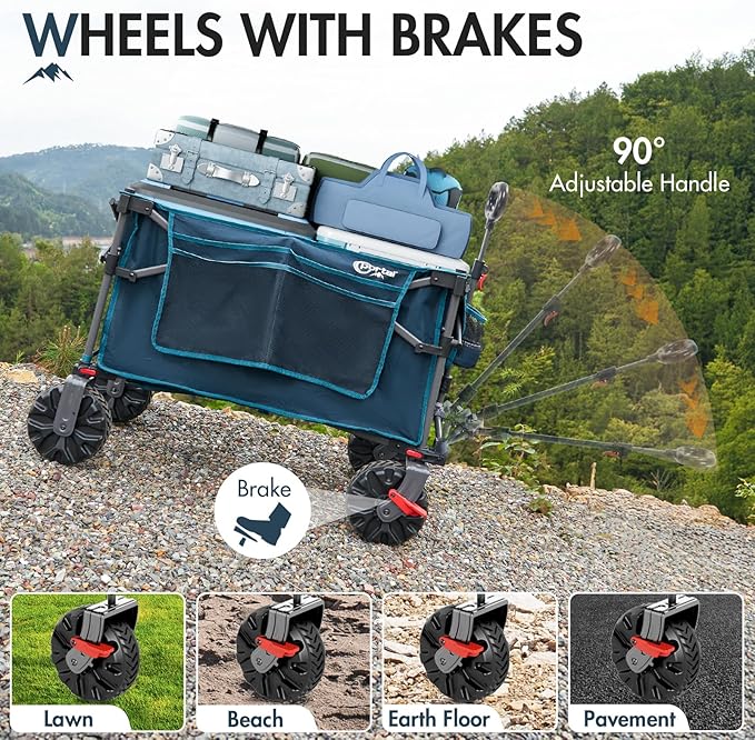 Portal 350L Collapsible Wagon Cart with Removable Canopy, 270LB Folding Utility Cart with Rear Door for Pet, Camping, Beach, and Outdoor Adventures