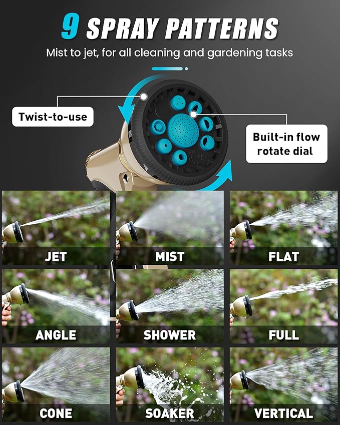 RAINPOINT Garden Hose Nozzle, Hose Sprayer Nozzle with 9 Spray Patterns, High Pressure Water Hose Nozzle Heavy Duty Metal Hand Sprayer, Watering Plants and Lawn, Car Washing, Pet Showering,Blue