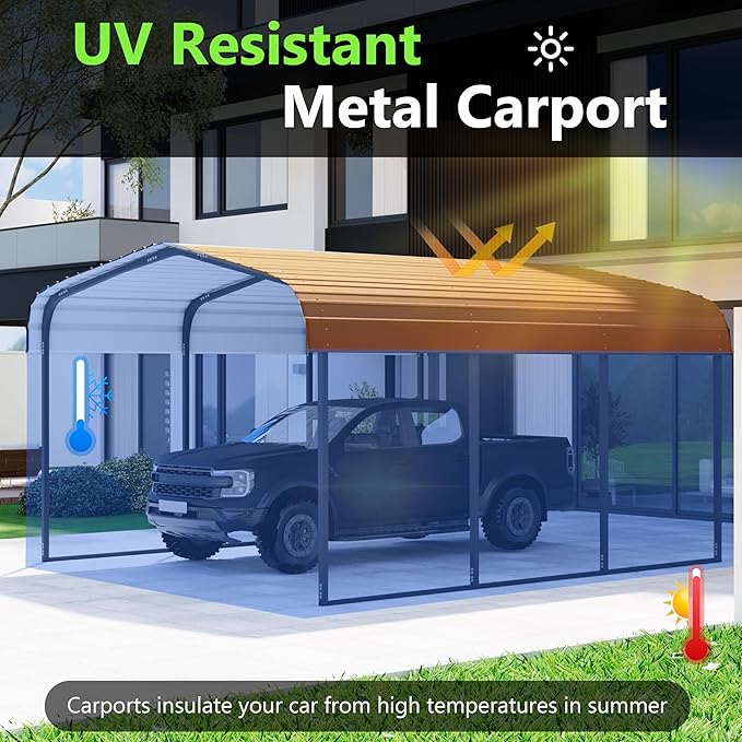 Royal Windsor Metal Carport 10x15 FT Heavy Duty Car Port, Outdoor Storage Garage Metal Canopy Multi-Use Shed for Car and Truck, Carport Kit with Galvanized Steel Roof Building and Frame