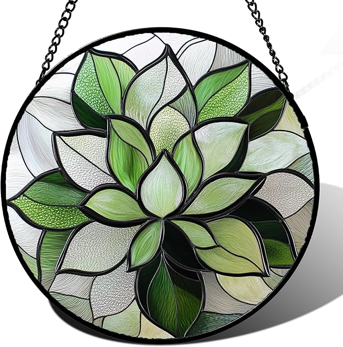 CRISGIF Stained Glass Window Hanging - Ireland Green Plants Suncatcher for Doors Garden Succulent Sun Catchers Decor Mother's St. Patrick's Day Birthday for Women Men Mom Nana 11.8 in