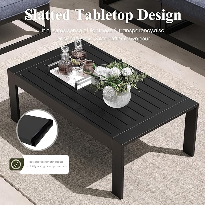 LayinSun Large Aluminum Patio Furniture Set, 7 Pieces Modern Outdoor Conversation Set Sectional Metal Sofa Set with Olefin Cushion