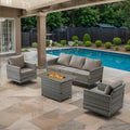 4 Piece Wicker Patio Furniture with Fire Pit Table - Outdoor Conversation Set with 50,000 BTU Fire Pit, All Weather Rattan Patio Set for Deck Backyard Garden - Grey Wicker Grey Cushion