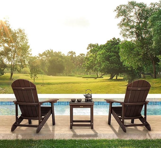 Adirondack Chairs Set of 2, All Weather Resistant Plastic Chairs with Cup Holder, 5 Easy Steps to Install, Outdoor Chairs for Patio, Garden, Backyard Deck, Lawn, Fire Pit - Brown