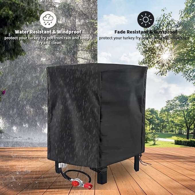 Turkey Fryer Cover for CreoleFeast/King Kooker, Waterproof Crawfish Boiler Cover for Outdoor Deep Fryer, Protective Seafood Boil Pot Cover for Seafood Boil Pot and Burner kit-26" x 25" x 34"