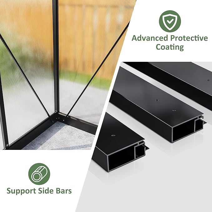 Greenhouse 6×7.5 FT, Quick Setup Polycarbonate Greenhouse for Outdoors with Roof Vent, Walk in Green Houses for Outside for Outdoor Garden Backyard, Black