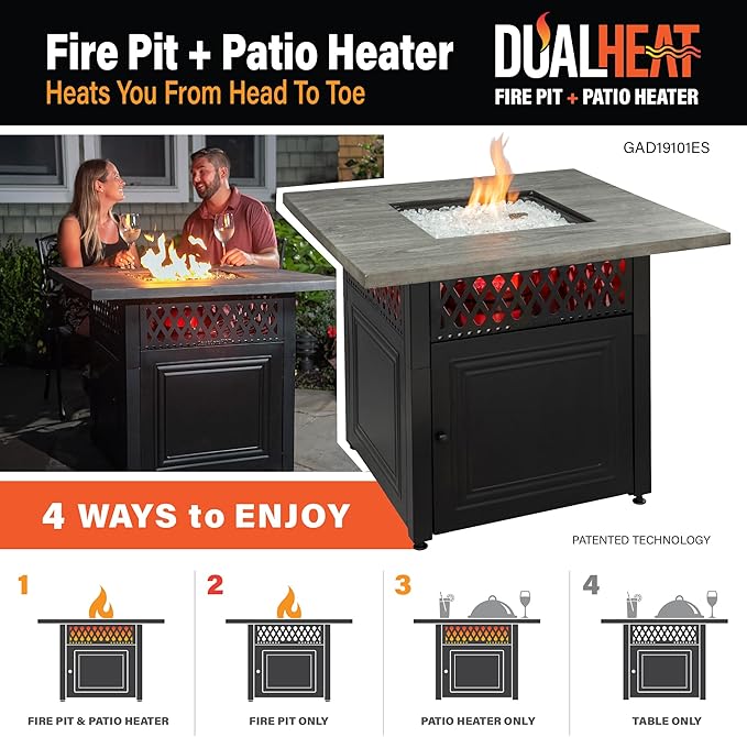 Endless Summer DualHeat Dakota 38" Fire Pit | Dual Heat 2-in-1 Propane Fire Pit & Outdoor Heater | 41,000 Total Combined BTU
