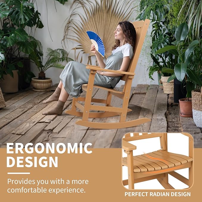 Outdoor Rocking Chairs Set of 2, Oversized All Weather High Back Porch Rocker, Patio Rockers for Outside