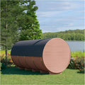 ZONEMEL Outdoor Barrel Steam Sauna, Canadian Red Cedar Sauna Room for 10-12 Person with 9KW ETL TOULE Heater, Volcanic Stones, Asphalt Shingles,Canopy Porch, 8mm Tempered Glass, 220V