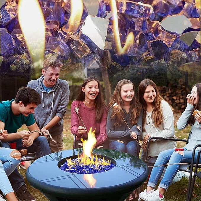 Mesida Fire Glass for Propane Fire Pit - 10 lb Reflective High Luster Glass Rocks, Cobalt Blue 1/4-Inch Fire Pit Glass for Indoor/Outdoor Fireplace & Fire Table, Tempered Decorative Firepit Rocks